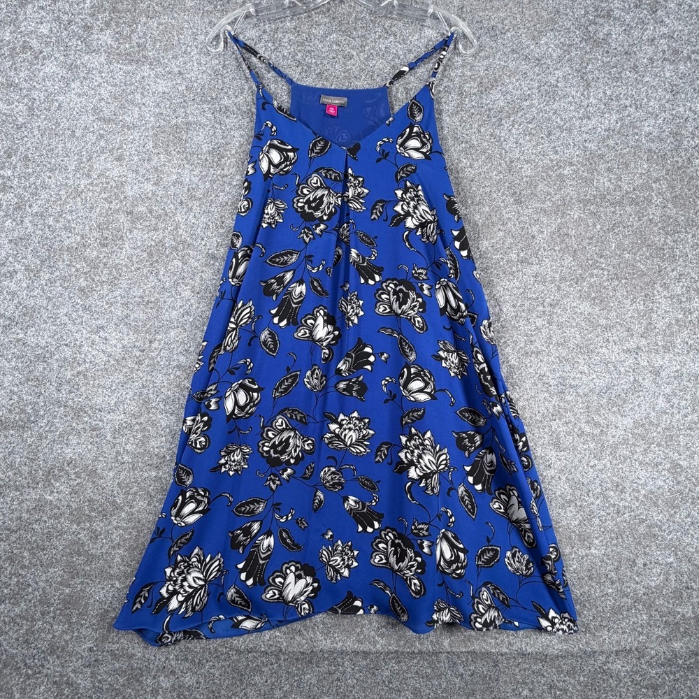 Vince Camuto Swing Dress Womens PM Blue Black Floral Lined Camisole Knee‎ Length